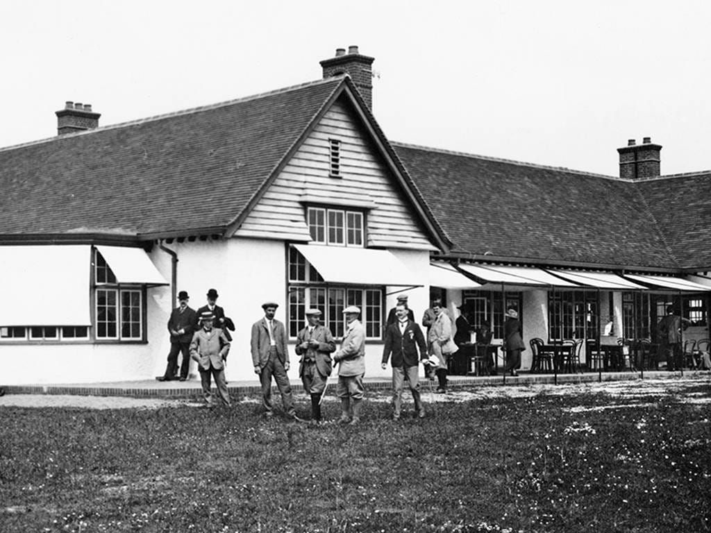 Historical shot of legendary golfers opening Sandy Lodge